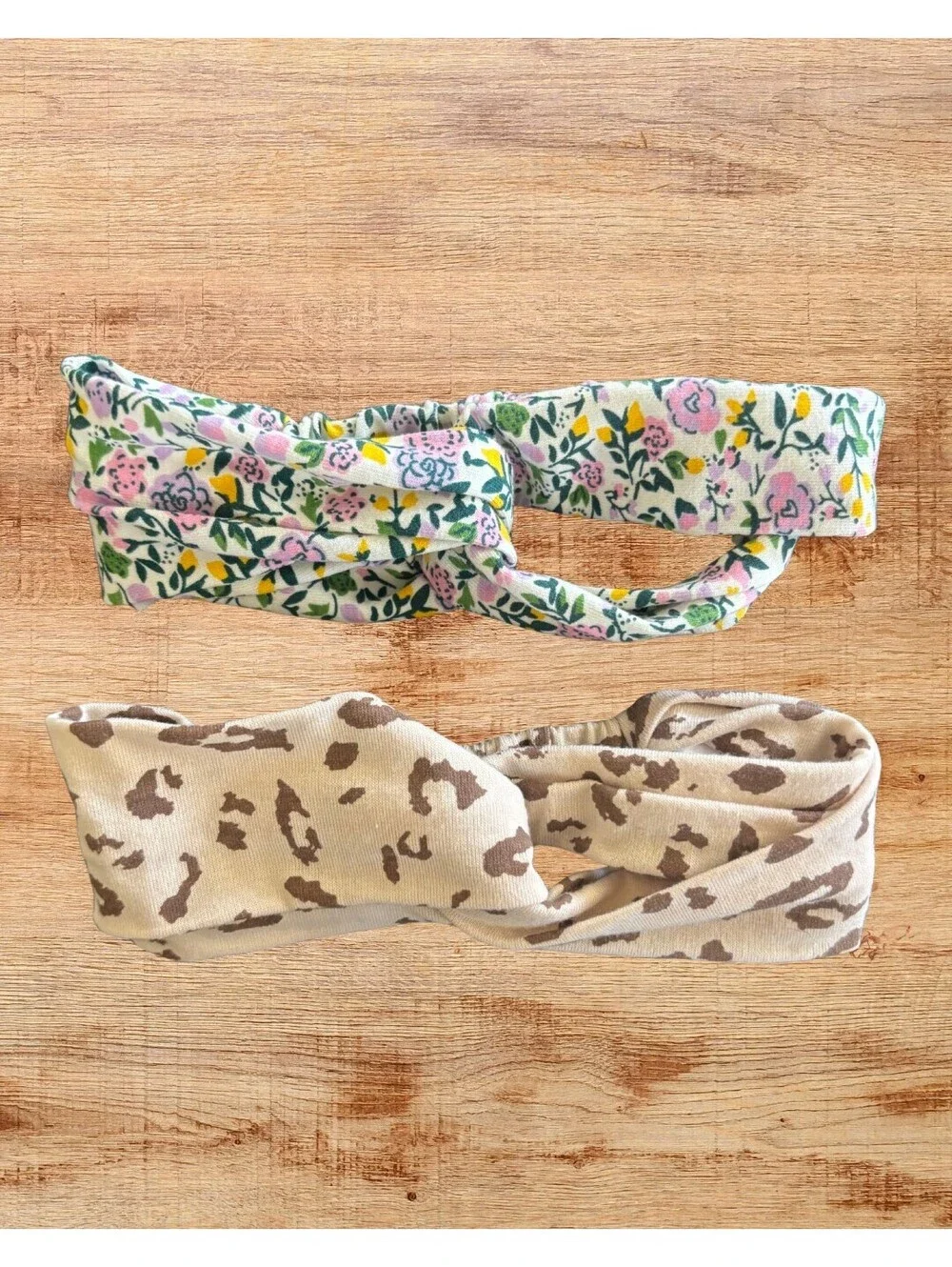 Baby Girl Floral & Leopard Twist Headband Set of 2 Stretch Hair Wraps